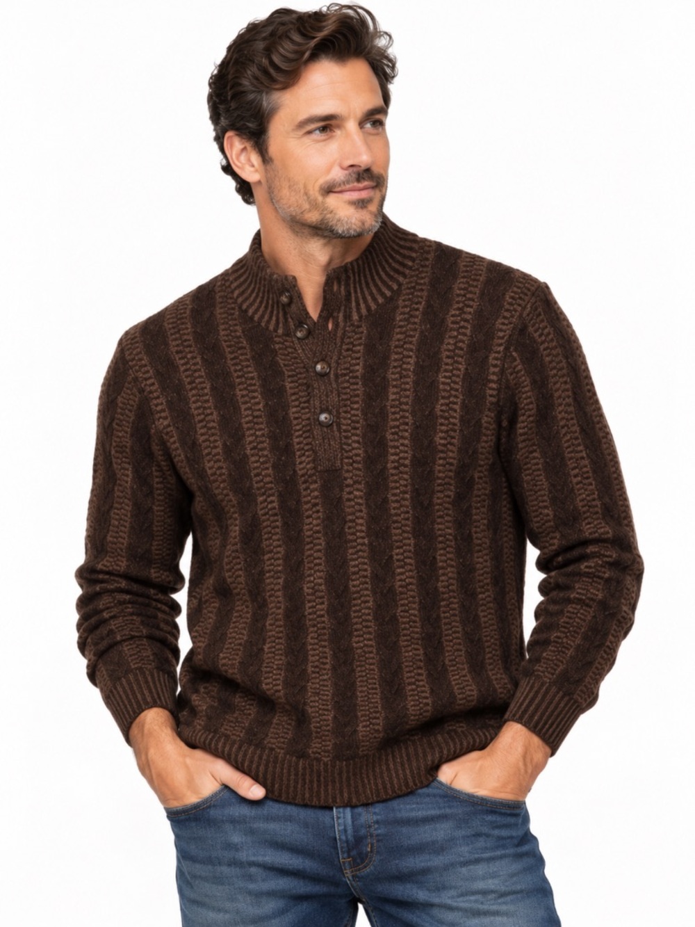 Reserve Patrick James Men's Brown Cable Knit 100% Cashmere Preppy Sweater Size M